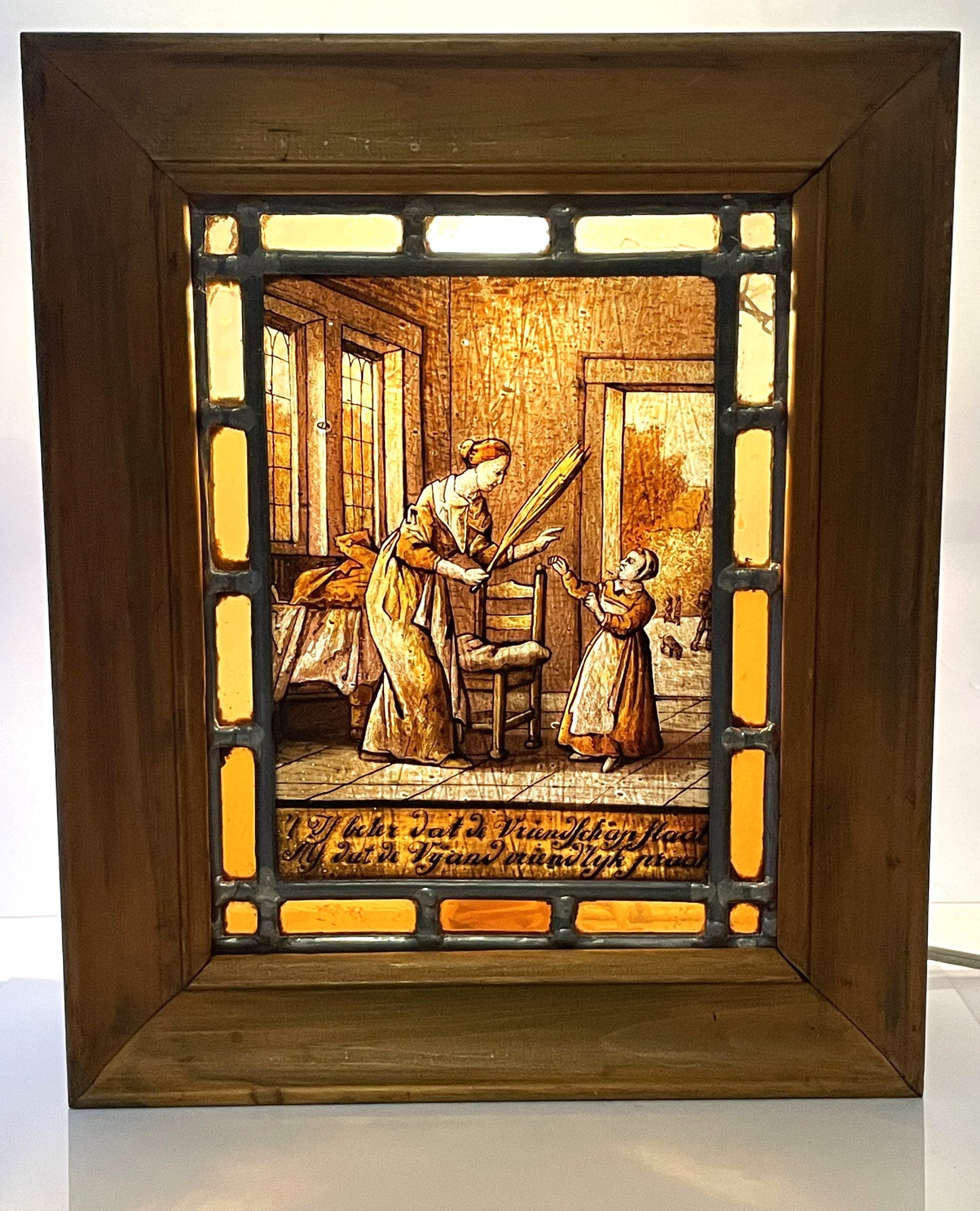 Vintage Stained Glass Panel Boxed Accent Lamp with Antique Image