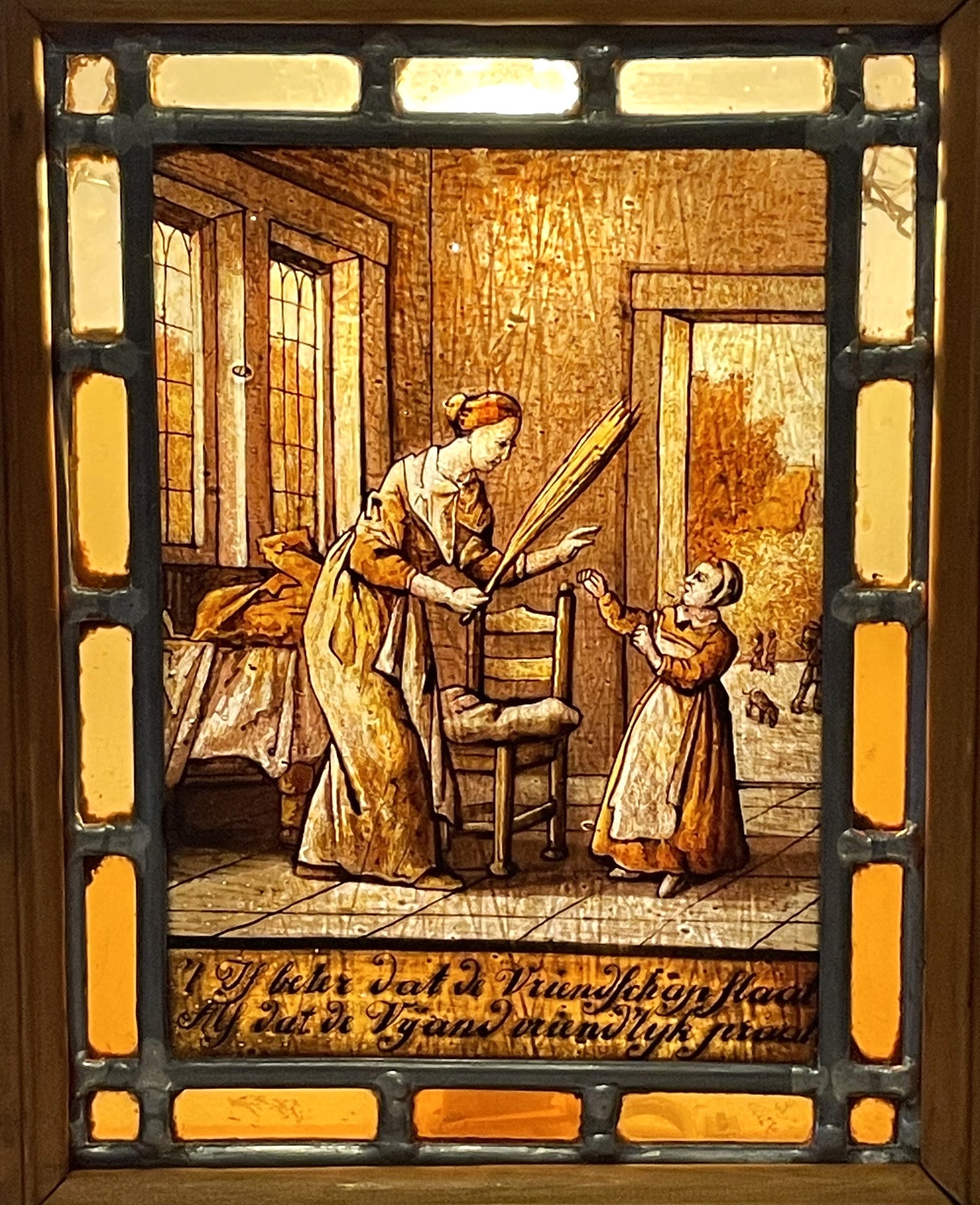 Vintage Stained Glass Panel Boxed Accent Lamp with Antique Image