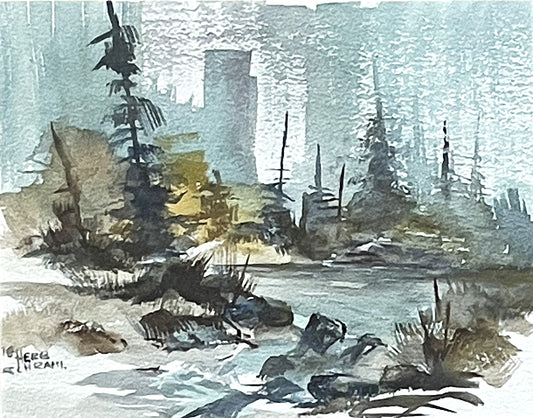 Watercolor Painting by Leavenworth Artist Herb Schrami Mountain Lake