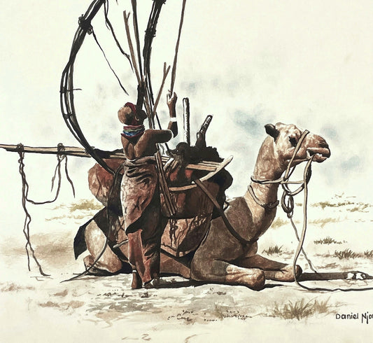 Daniel Njoroge Watercolor Painting Kenya African Artist Camel