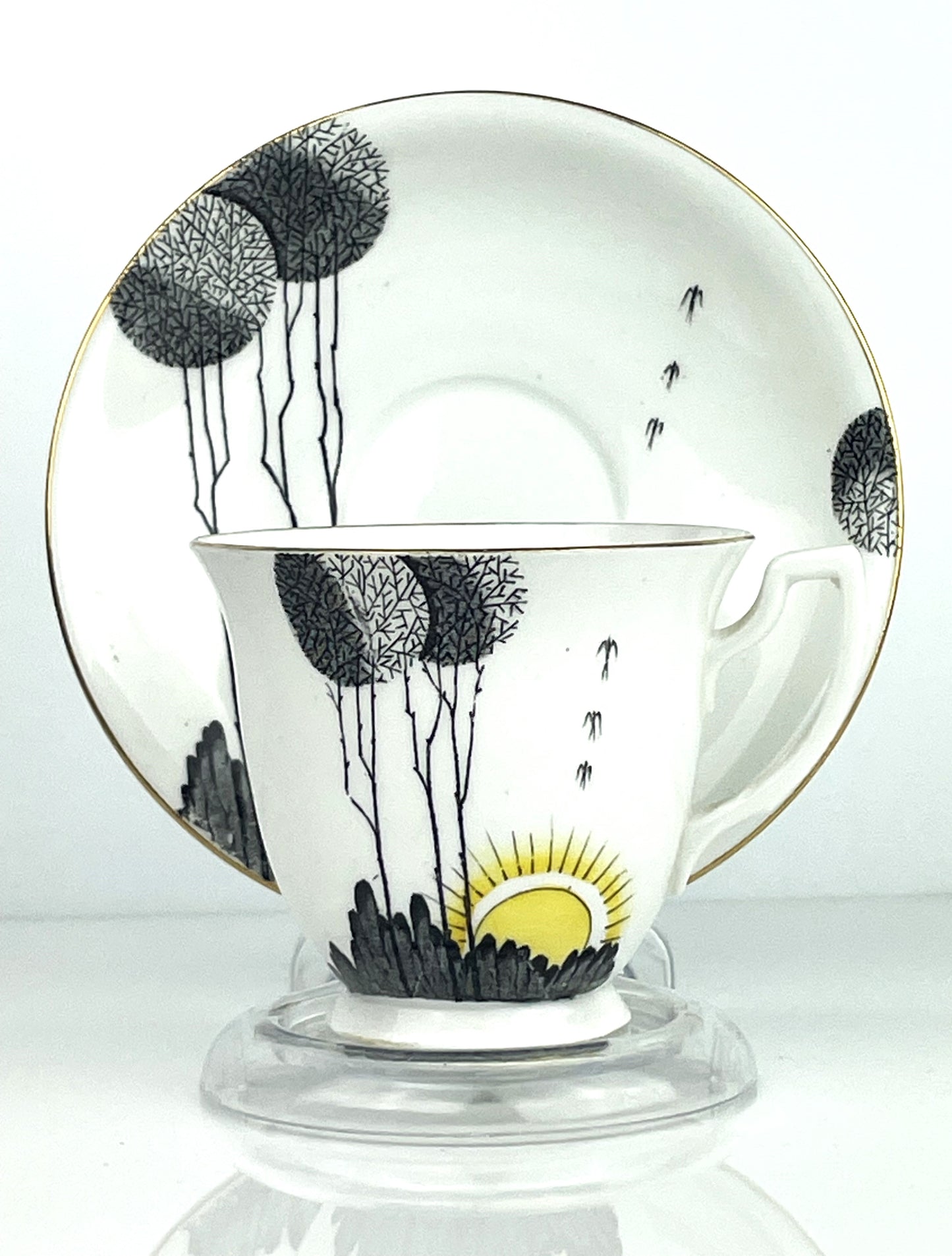 Unique Vintage Melba England Cup & Saucer Sunrise Lollipop Trees