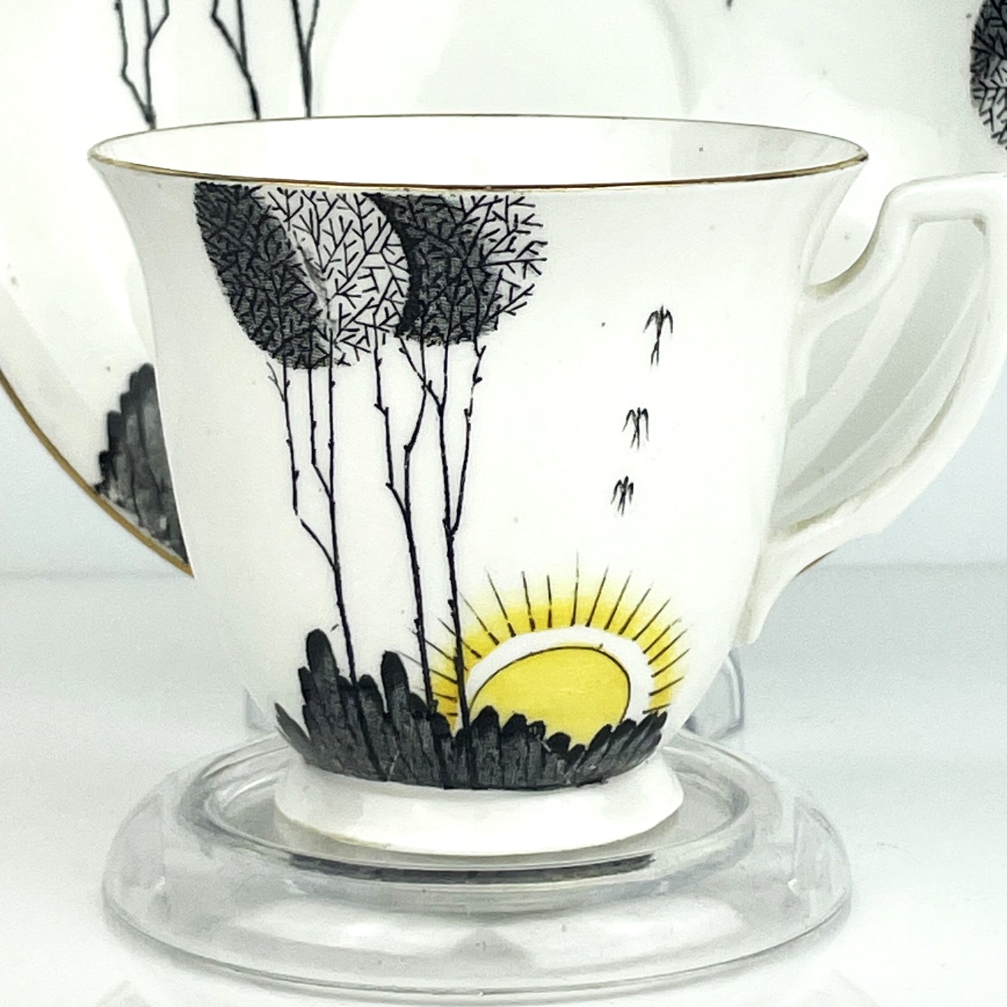 Unique Vintage Melba England Cup & Saucer Sunrise Lollipop Trees