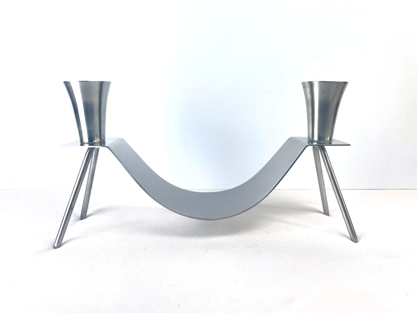 Scarce Dana Danish Mid-Century Modern Stainless Steel Twin Candleholder