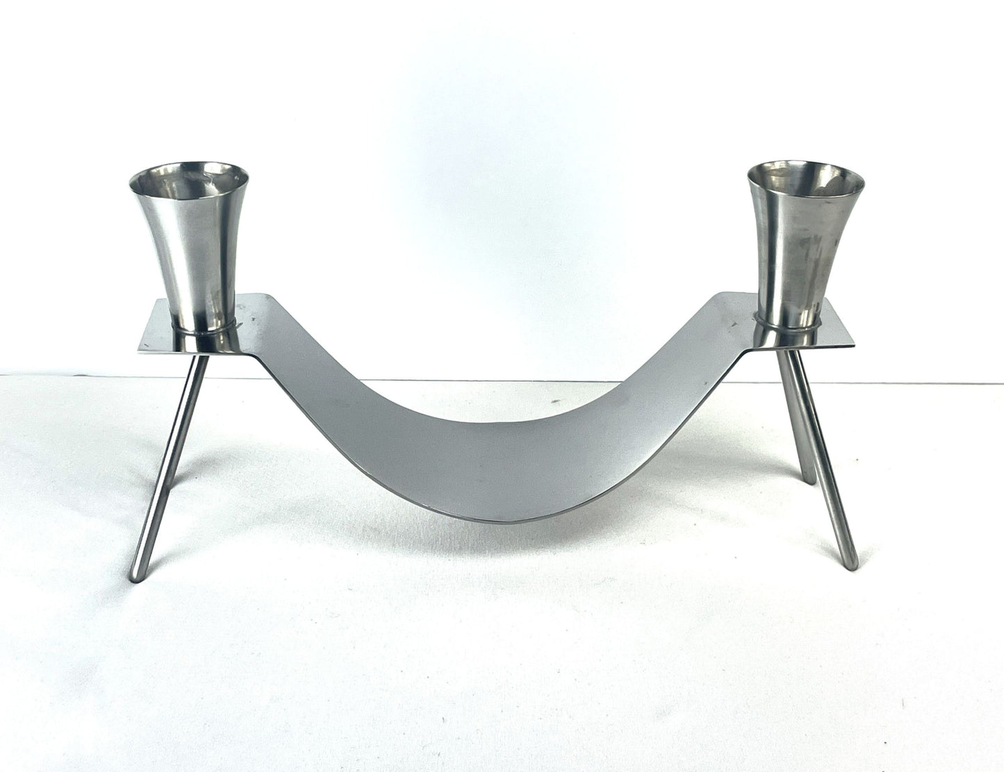Scarce Dana Danish Mid-Century Modern Stainless Steel Twin Candleholder