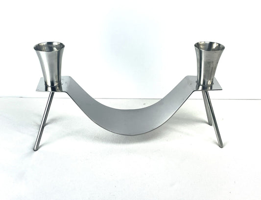 Scarce Dana Danish Mid-Century Modern Stainless Steel Twin Candleholder