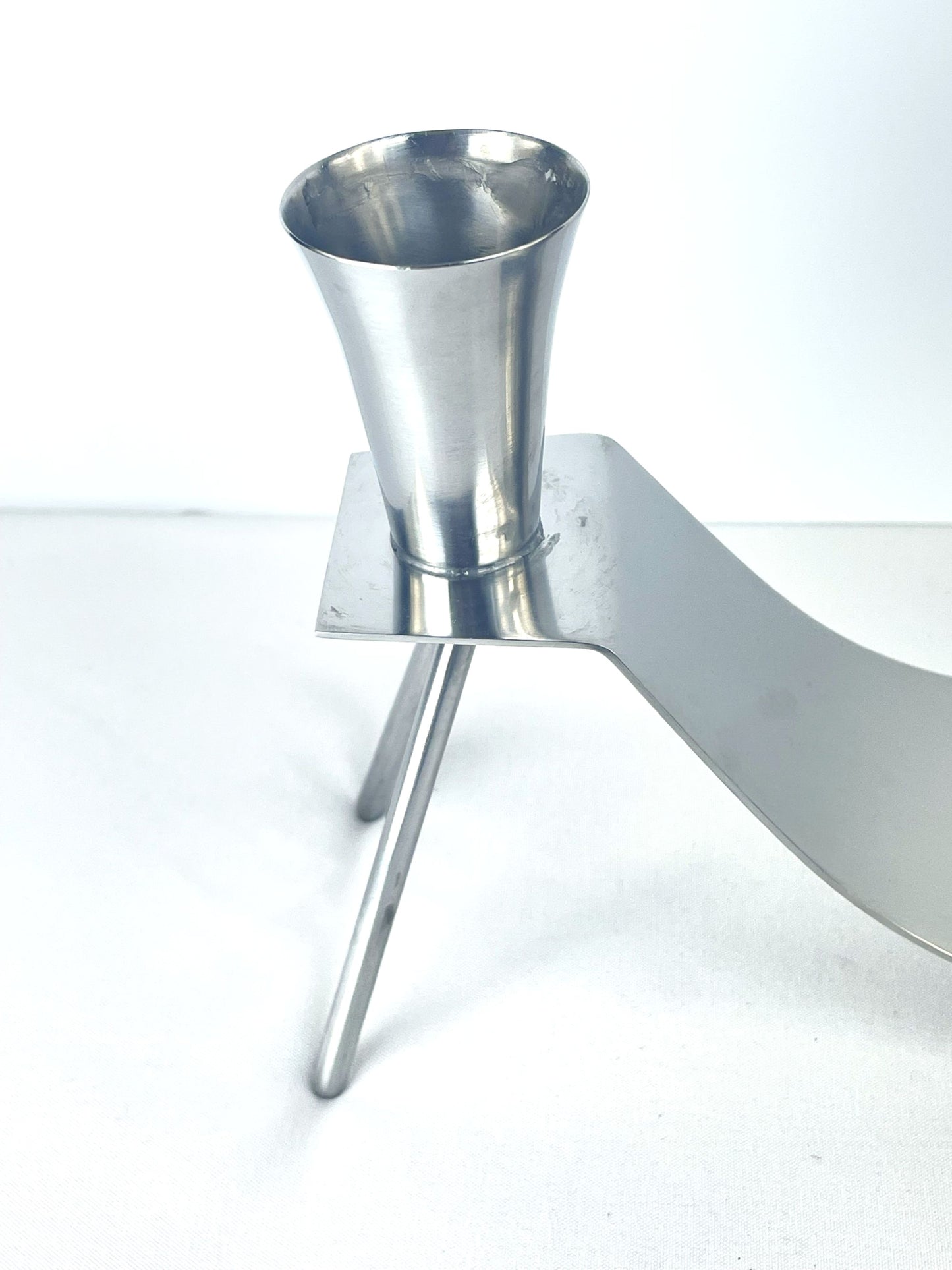 Scarce Dana Danish Mid-Century Modern Stainless Steel Twin Candleholder