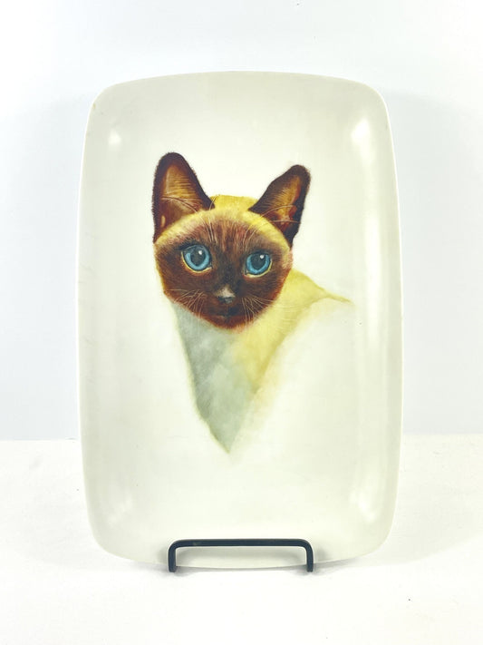 Vintage Hand Painted Porcelain Siamese Cat Large Dish Platter
