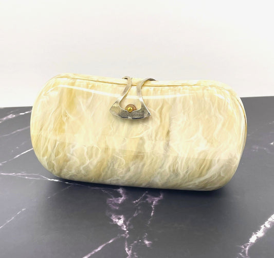 Vintage I. Magnin Made in Italy Ivory Hard Case Celluloid Clutch Evening Bag