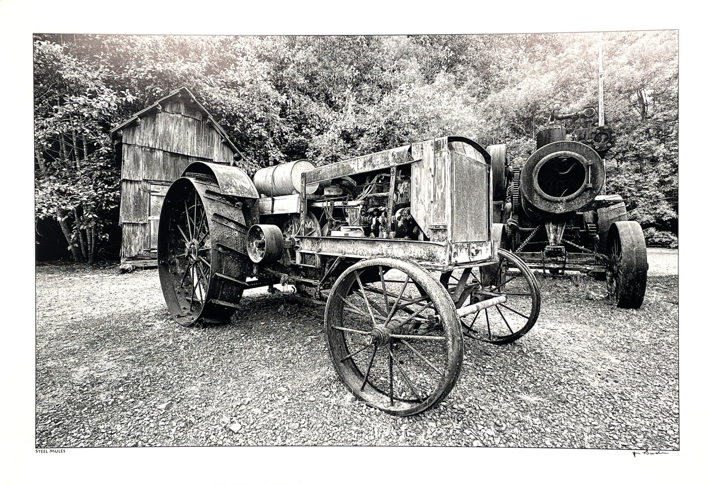 Signed Large Photograph James Bouden Antique Steam Tractors Steel Mules