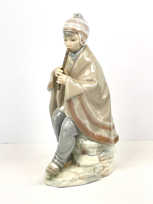 Vintage NAO Lladro Figurine Shepard Song Peruvian Boy with Recorder