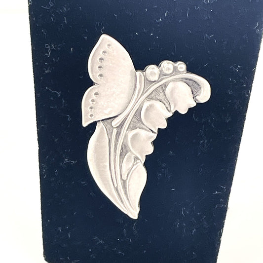 R. Tennesmed Swedish Mid-Century Modern Pewter Butterfly & Tulips Brooch Pin