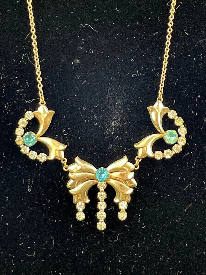 Early 20th Century 1/20 12K Gold Filled Blue Rhinestone AMCO Necklace