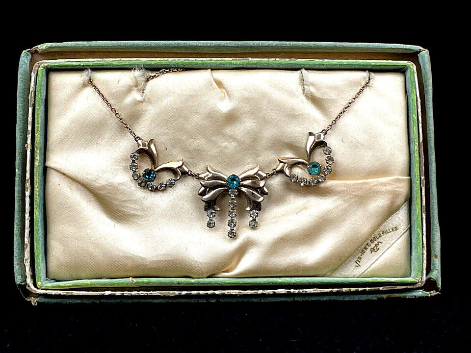 Early 20th Century 1/20 12K Gold Filled Blue Rhinestone AMCO Necklace