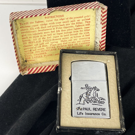 Vintage 1968 Paul Revere Life Insurance Co. Riding Cowboy Zippo Lighter