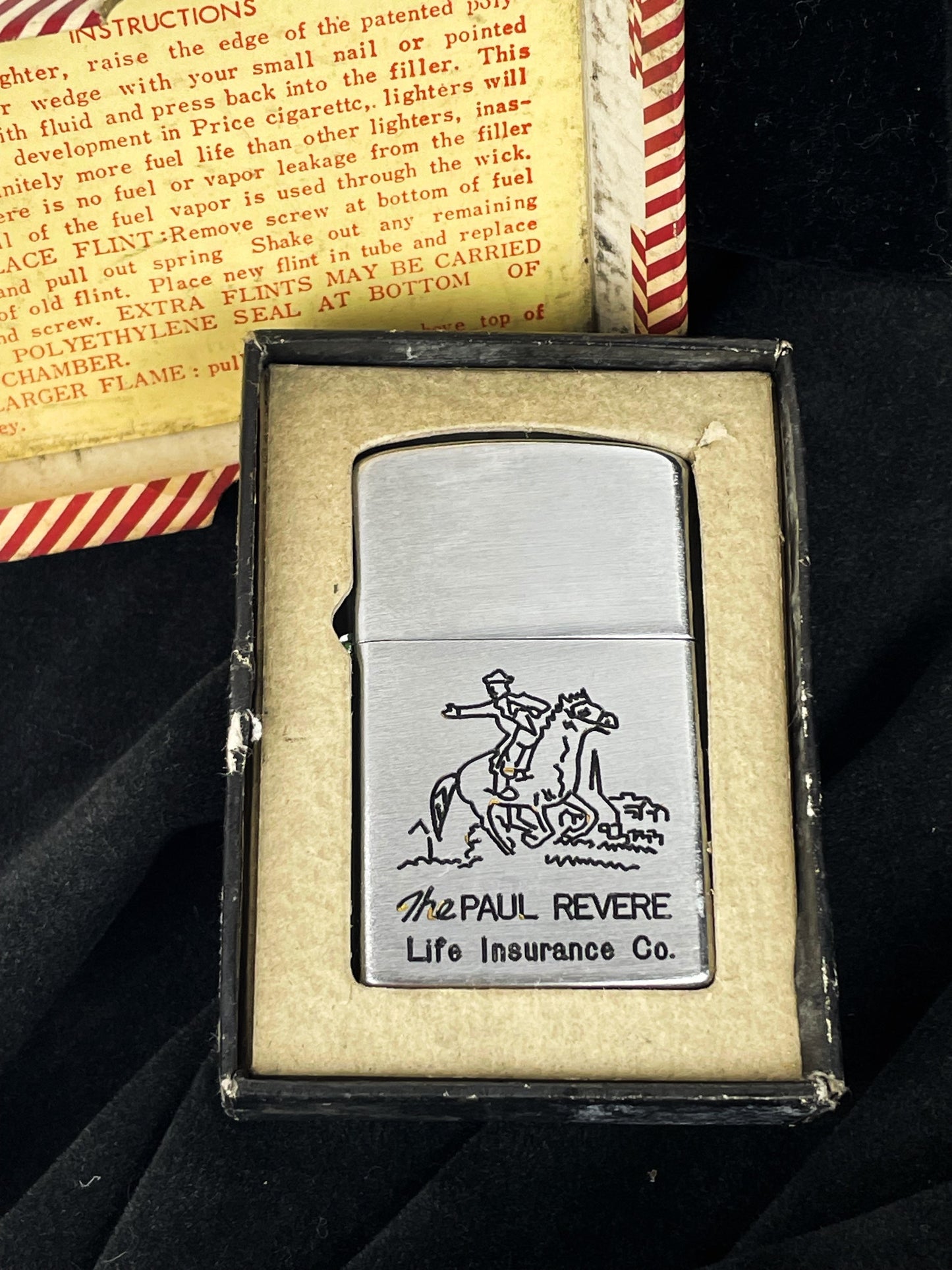 Vintage 1968 Paul Revere Life Insurance Co. Riding Cowboy Zippo Lighter