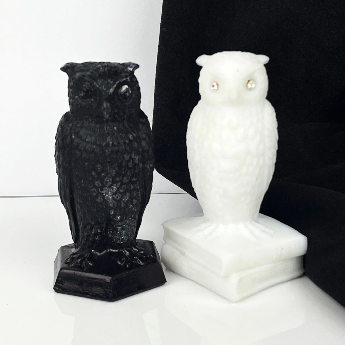Vintage Black & White Glass Owl Figurines