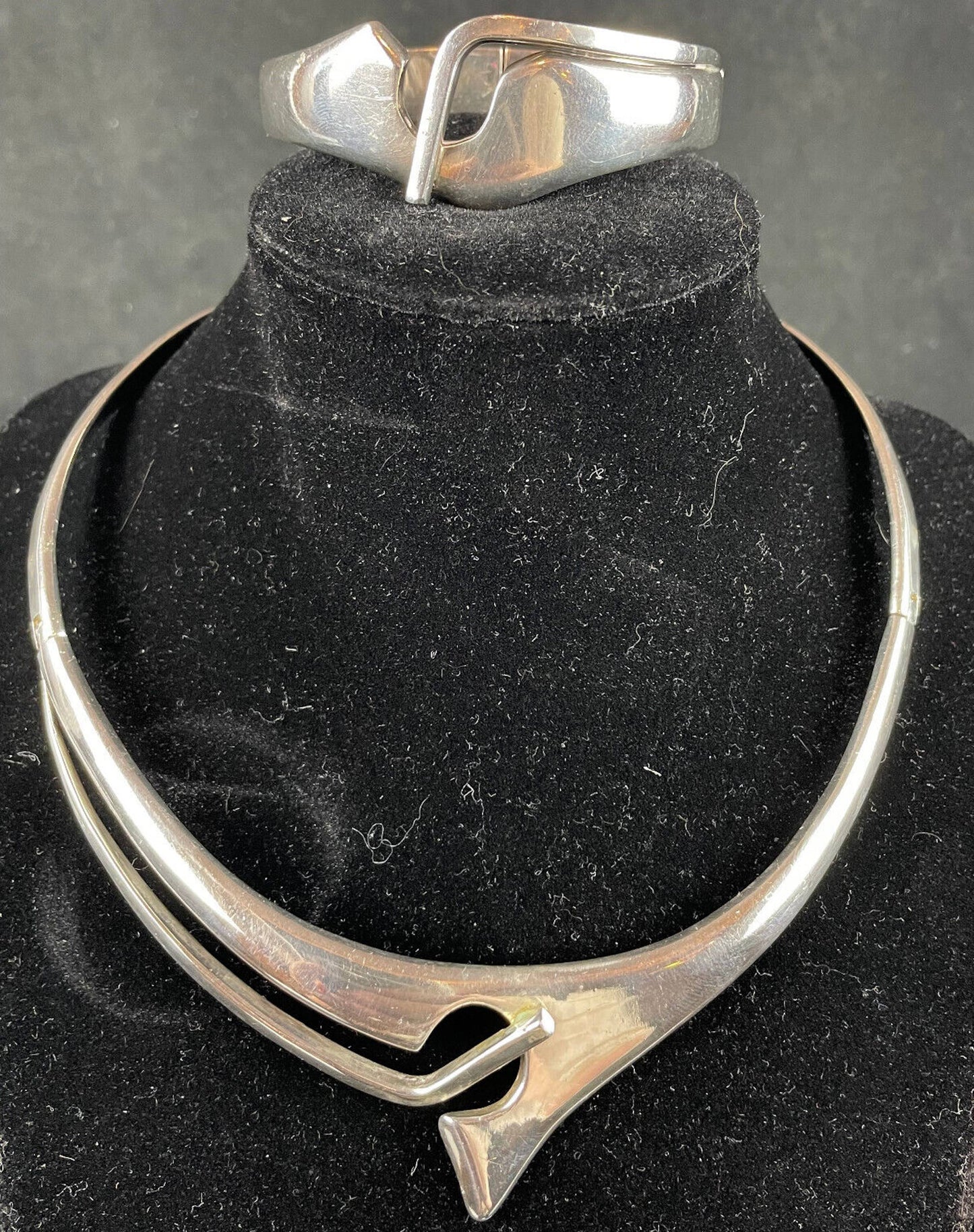 Taxco Mexican Sterling Silver Modernist Choker Necklace & Bracelet