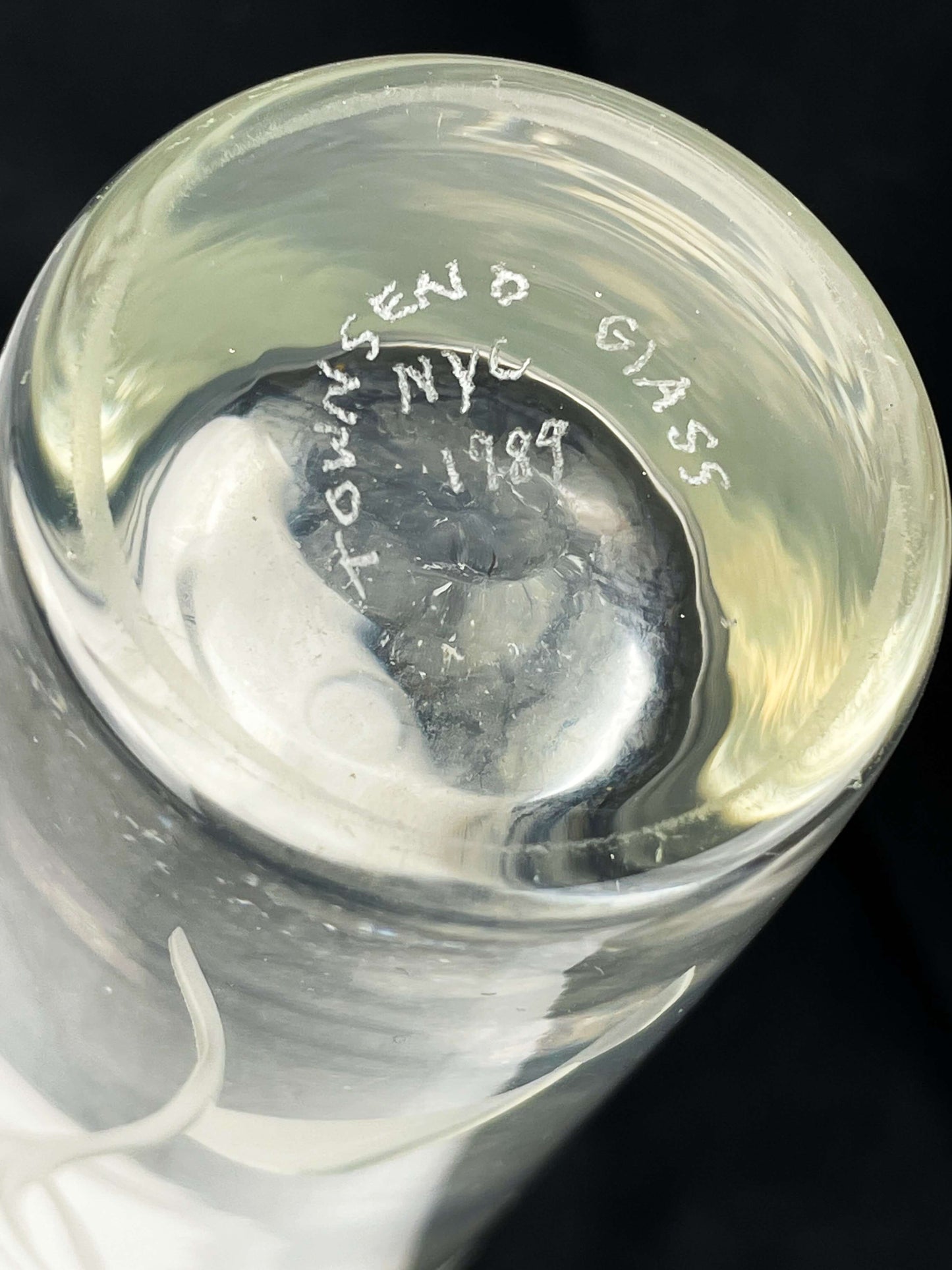 Milon Townsend Vintage Signed Etched Glass Morning Glory Vase
